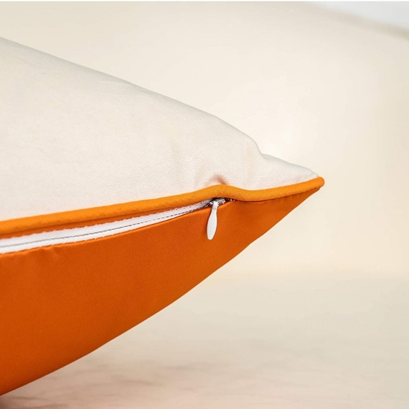 Chevron Burnt Orange Patchwork Velvet Throw Pillow Case Gold Stripes - Picture 4 of 4